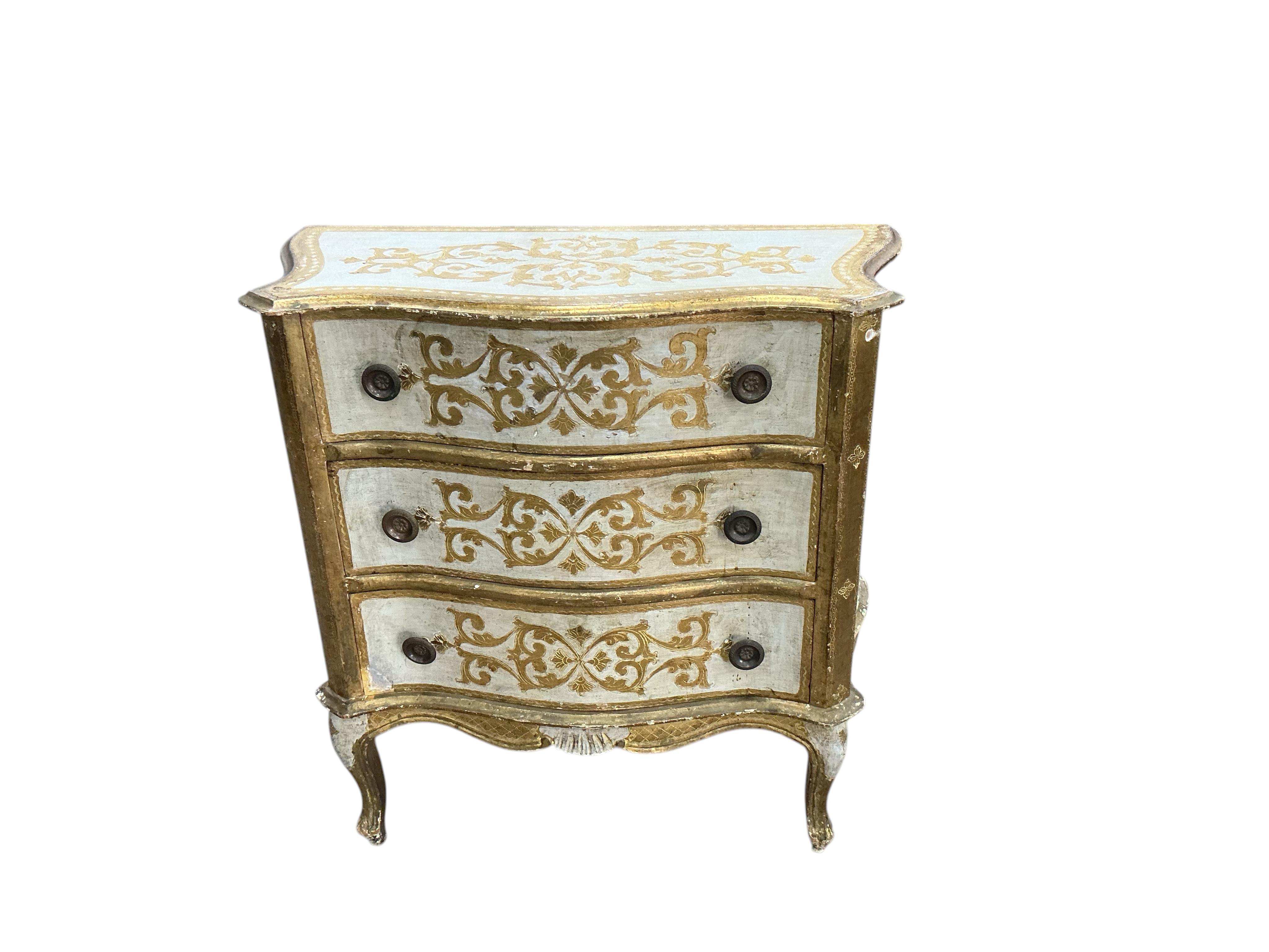 A mid 20th century Italian painted three drawer chest, width 79cm, depth 36cm, height 80cm